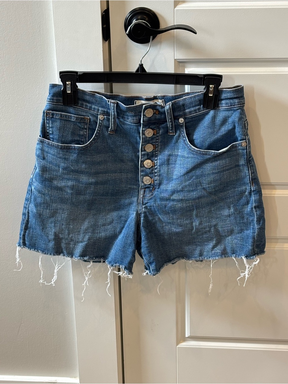 Madewell Button-Fly Distressed Denim Shorts - Blue